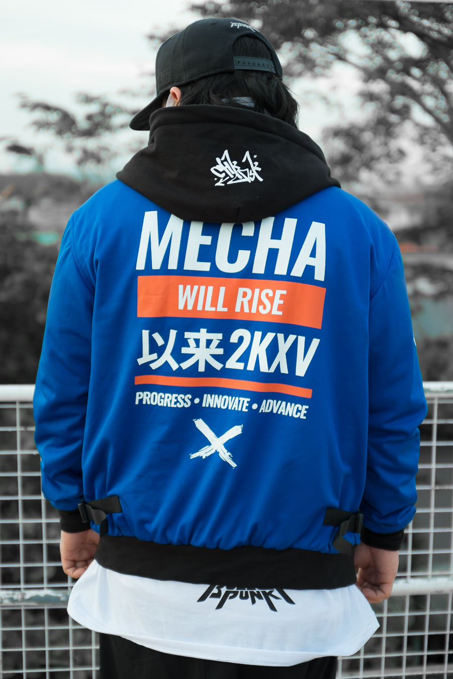 OG BLUE CARBINE Blue Bomber Jacket by CHKDSK x Flipeye X Quiccs